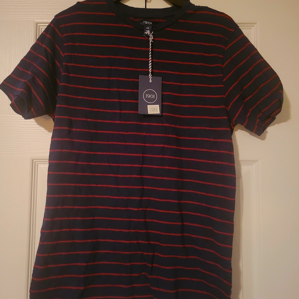 1901 Men's Short Sleeve Shirt in Navy and Red